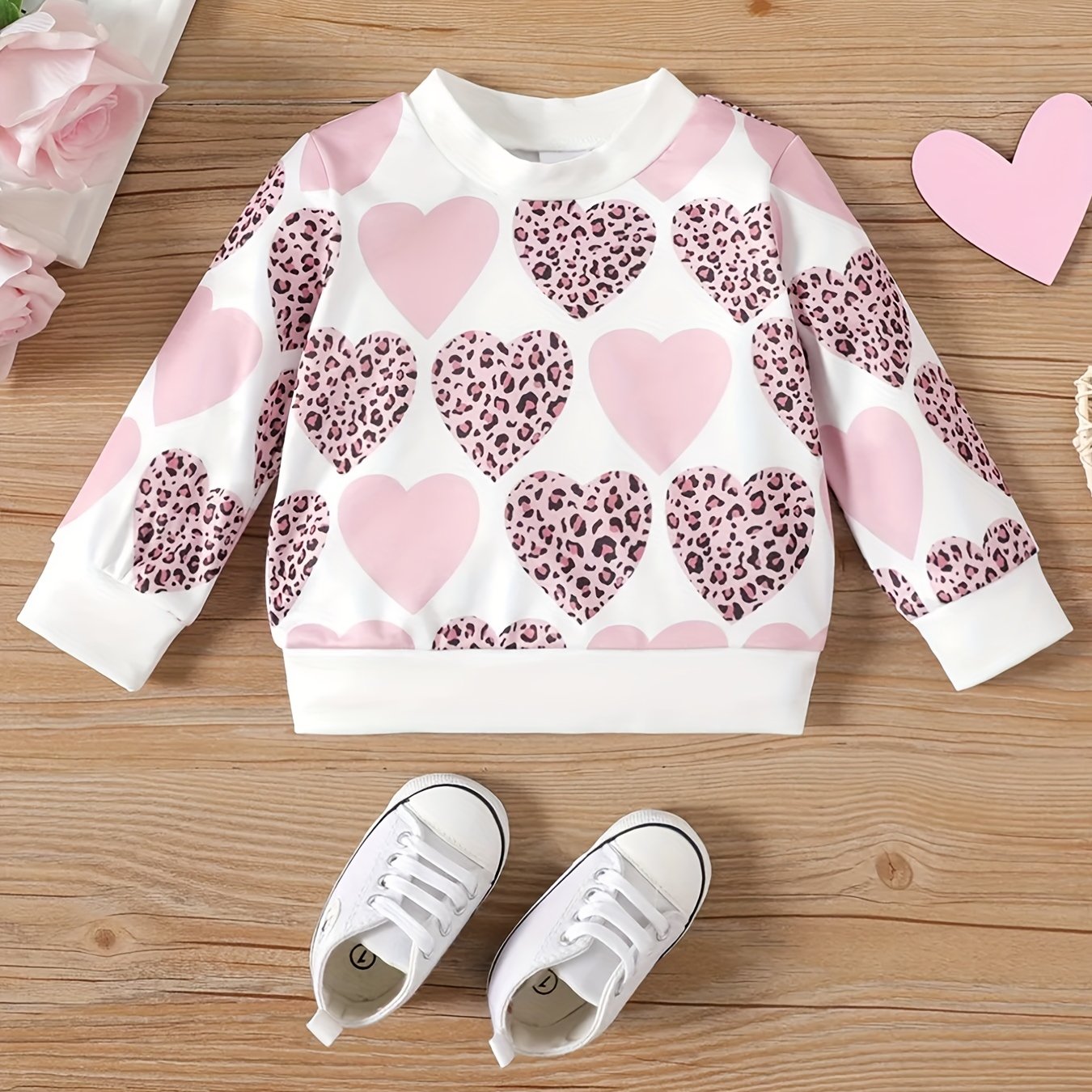 Toddler Baby Girl Leopard Love Printed Sweatshirt Long Sleeve Pullover