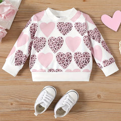 Toddler Baby Girl Leopard Love Printed Sweatshirt Long Sleeve Pullover