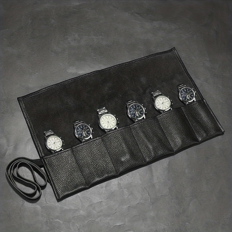WESSLECO 6 Slot Leather Watch Roll Case Holder Portable Travel Organizer
