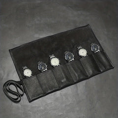 WESSLECO 6 Slot Leather Watch Roll Case Holder Portable Travel Organizer