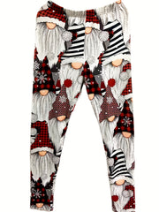 Santa Claus Pattern Leggings High Waist Boho Skinny Winter Women's Clothing