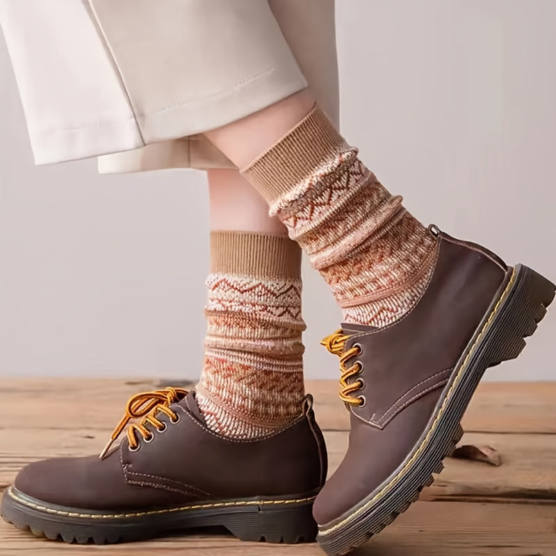 6 Pairs Women's High Cotton Mid Calf Socks for Autumn/Winter