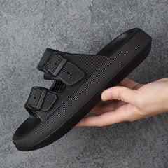 Women's Double Buckle Strap Slides Ultra Soft PVC Pillow Slides