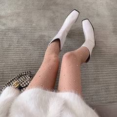 Sparkly Rhinestone Fishnet Pantyhose High Waist Tights