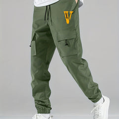 V Print Cargo Pants Men s Flap Pocket Trousers Loose Casual Outdoor Pants