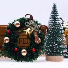 Christmas Wreath Green Garland w/ Golden Balls Red Berries Merry Christmas Bow