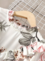Boho Floral Ruffle Collar Long Sleeve Dress For Party Going Out