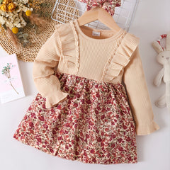 Toddler Girls Solid Top Floral Ruffles Skirt Outfit