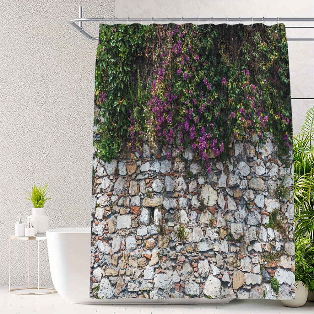 Flower Wall Shower Curtain Waterproof Bathroom Partition