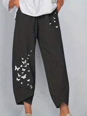 Butterfly Print Cropped Pants for Women