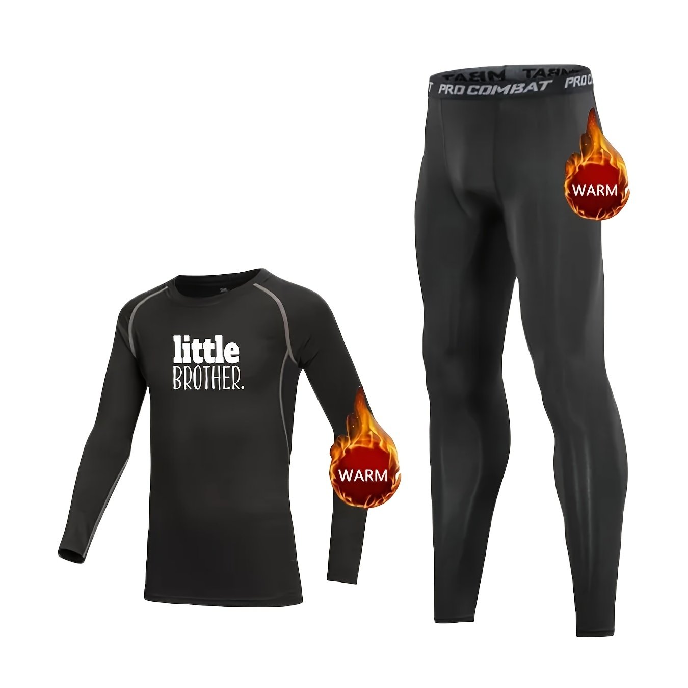 2pcs Toddler Kids Fleece Compression Sets High Elastic Little Brother Print