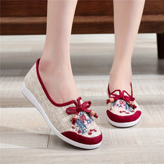 Women's Bowknot Floral Flat Shoes Slip On Low Top Tribal Style Flats