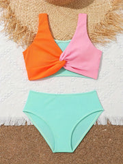 Girls Colorblock Bikini Swimsuit with Bra Pads for Beach Vacation