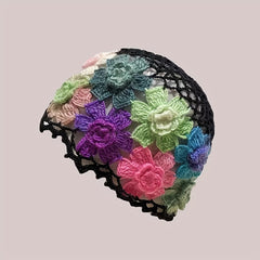 Cotton Hollow Crochet Skull Cap Knit Floral Beanie Hat