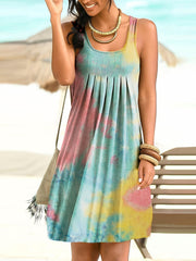 Tie Dye Print Dress Sleeveless Crew Neck Casual Every Dress