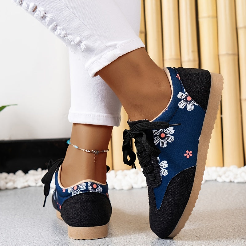 Women's Floral Pattern Lace Up Sneakers Lightweight Walking Shoes