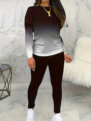 Women's Plus Ombre Print Long Sleeve Tee & Pants Set