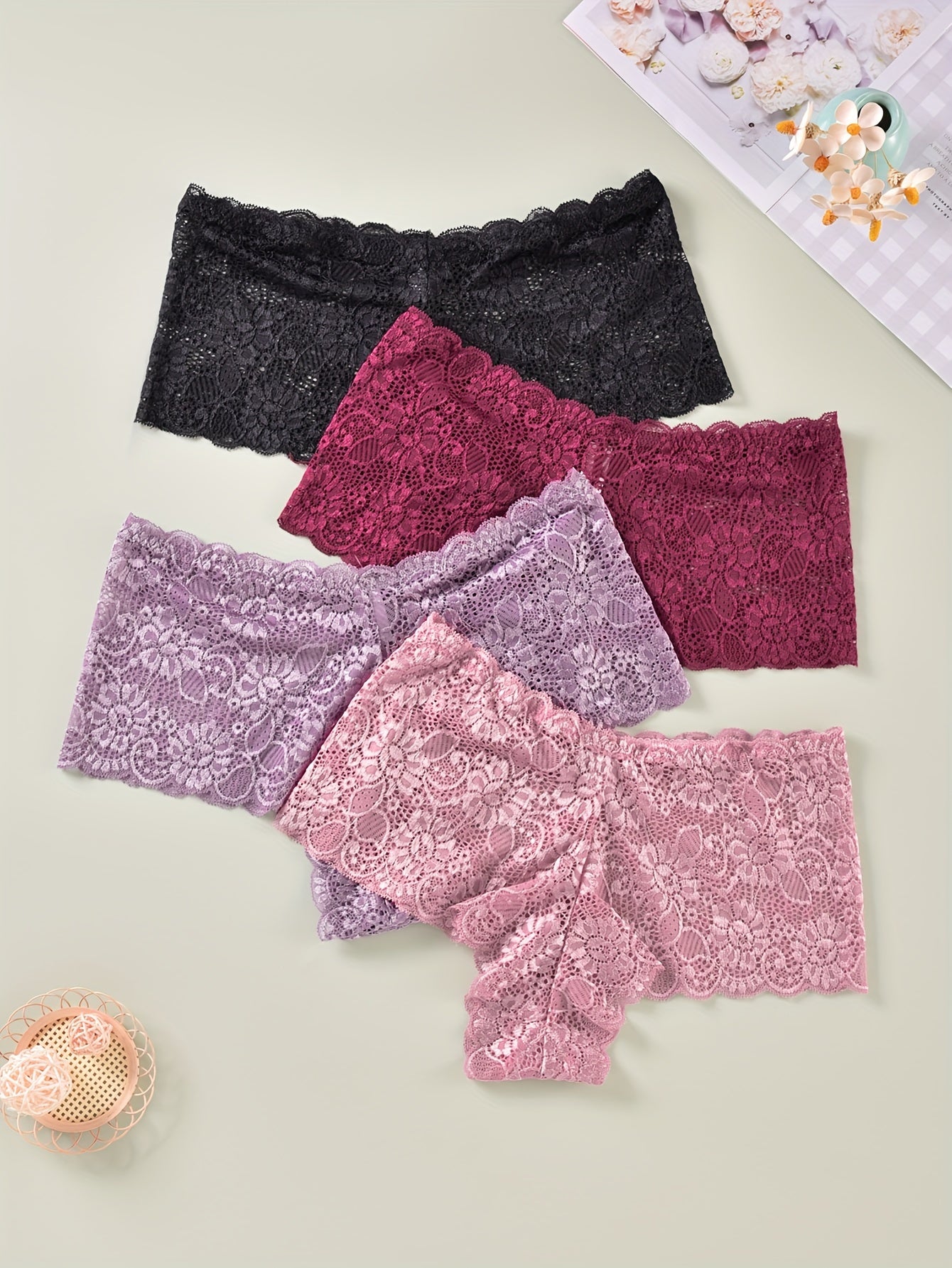 4 Pack Plus Size Romantic Lace Briefs Set