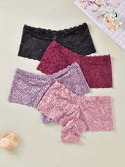 4 Pack Plus Size Romantic Lace Briefs Set