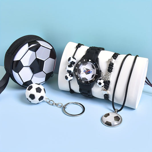 Boys Football Quartz Watch Set 6pcs