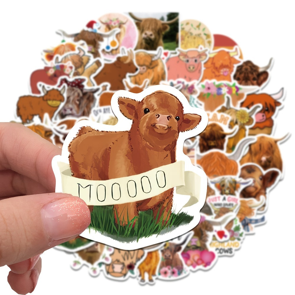 50pcs Highland Cattle Stickers Water Bottles Laptop Decal Cow Wall Highland Cow