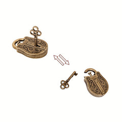 Vintage Bronze Metal Puzzle Lock Retro Brain Teaser Toy IQ Challenge