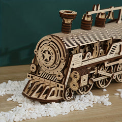 Arrival Gear Steam Train Wood Puzzle Model 3D Assembly Adult Decompression Toy