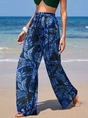 Tropical Palm Leaf Print Tie Front Beach Cover Up Pants