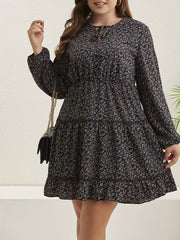 Boho Dress Women's Plus Ditsy Floral Lantern Sleeve Smock Dress