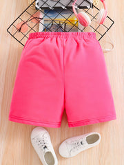 Girls Letter Print Elastic Waist Sweat Shorts With Pockets