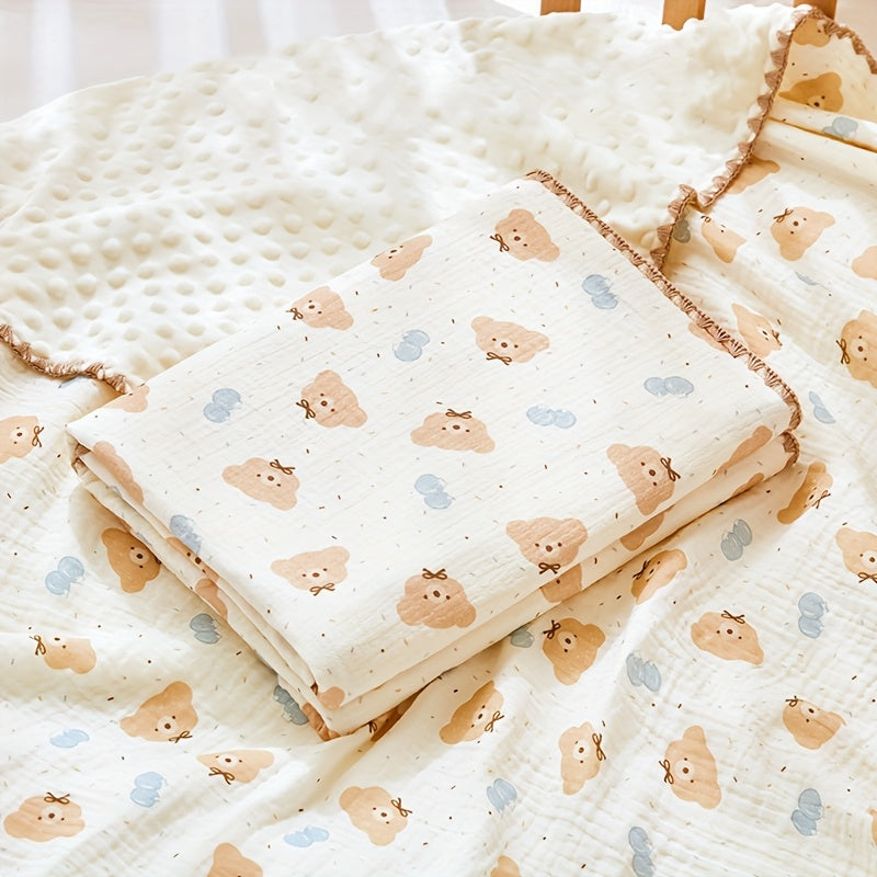 Lightweight Bear Kids Blanket Beige Polyester Hand Washable