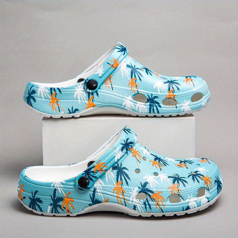 Men's Palm Trees Print Clogs Slip on Sandals Soft Sole Outdoor Shoes