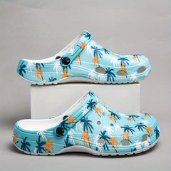Men's Palm Trees Print Clogs Slip on Sandals Soft Sole Outdoor Shoes
