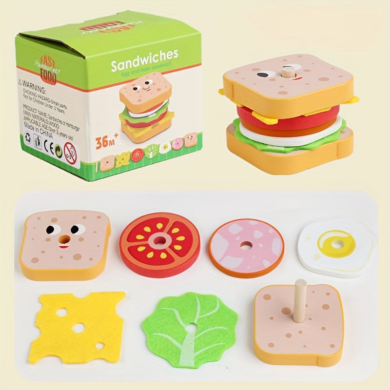 Wooden Toy Burger Set for Kids Pretend Play