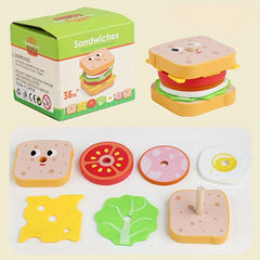 Wooden Toy Burger Set for Kids Pretend Play