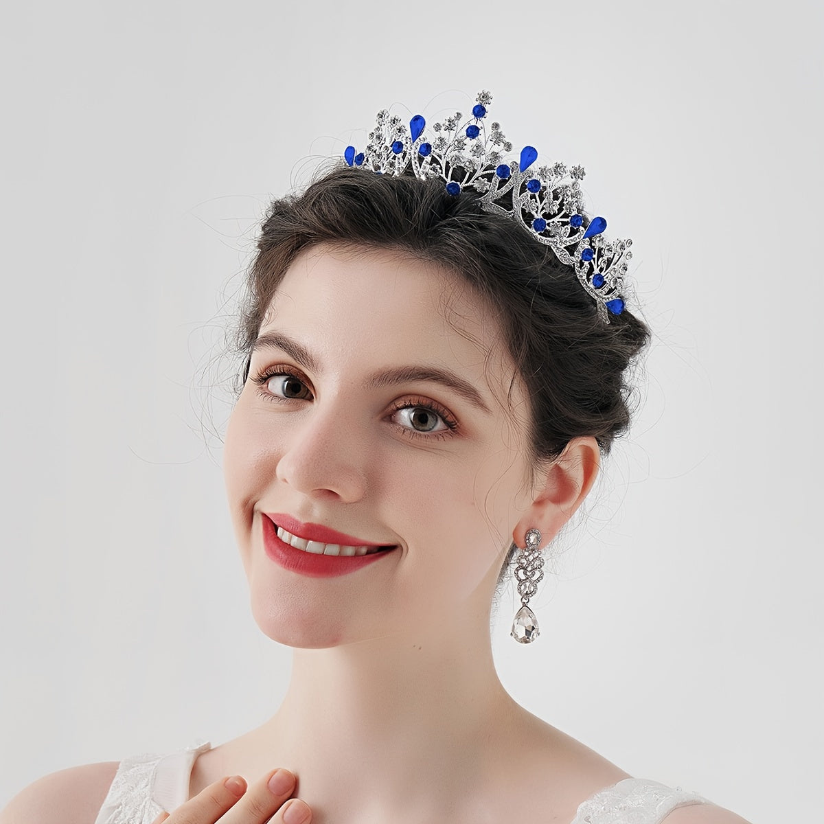 Silver Tiara Sapphire Crown Crystal Headband for Women Girls