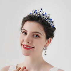 Silver Tiara Sapphire Crown Crystal Headband for Women Girls