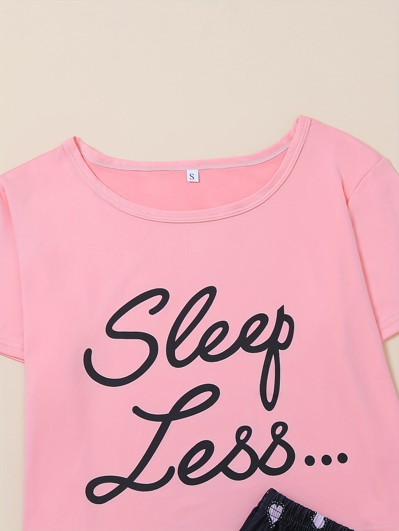 Letter Print Pajamas Set Short Sleeve Top & Shorts Women's Sleepwear