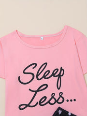 Letter Print Pajamas Set Short Sleeve Top & Shorts Women's Sleepwear