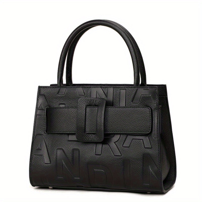 Minimalist Embossed Tote Bag Satchel with Buckle for Work