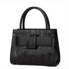 Minimalist Embossed Tote Bag Satchel with Buckle for Work