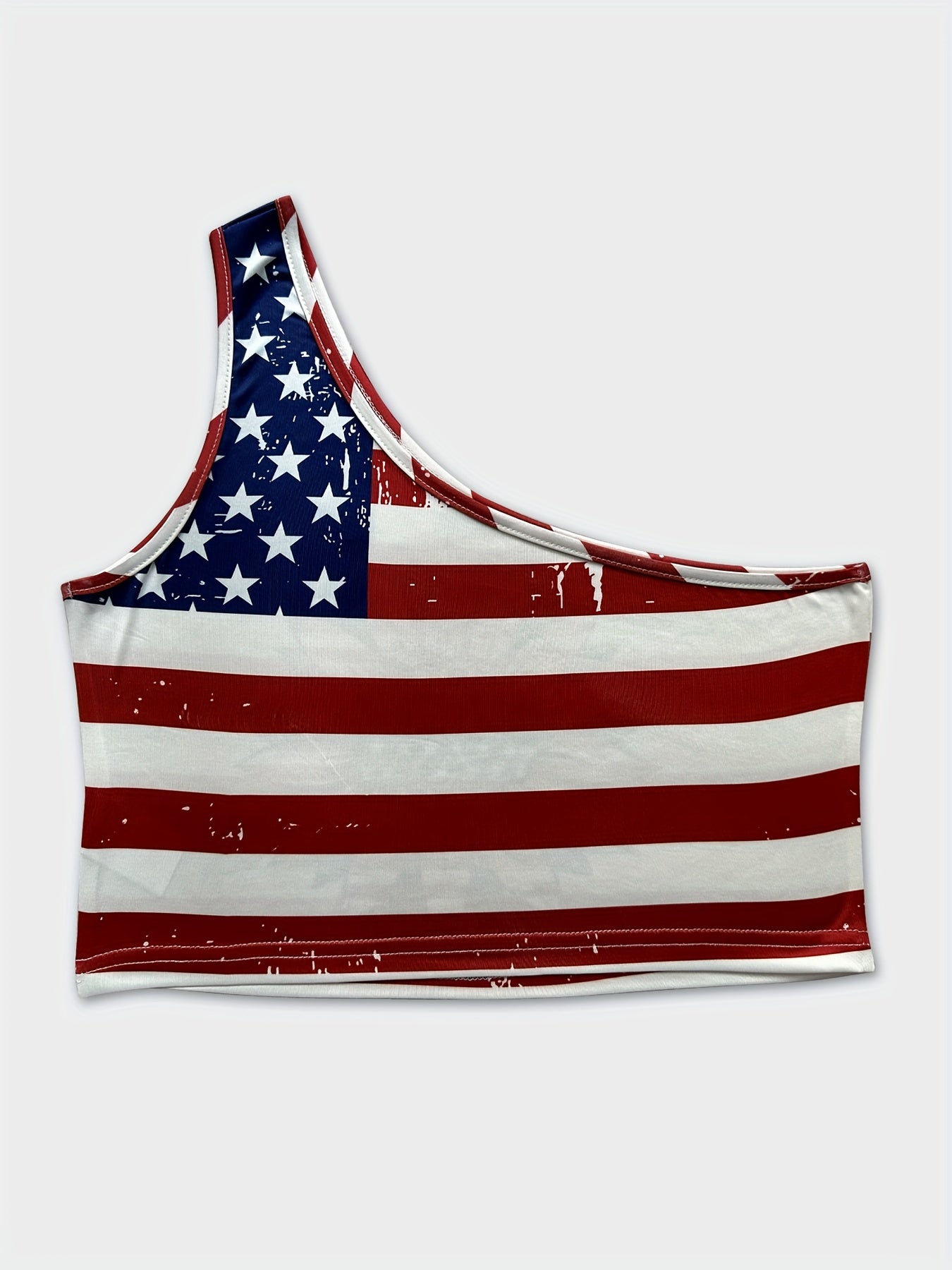 One Shoulder American Flag Print Top Sexy Independence Sleeveless Top