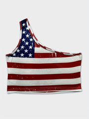 One Shoulder American Flag Print Top Sexy Independence Sleeveless Top