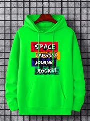 Space Rocket Letter Print Hoodie Men's Casual Graphic Pullover Hooded Sweatshirt
