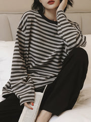 Striped Print Pajama Set Long Sleeve Top & Pants