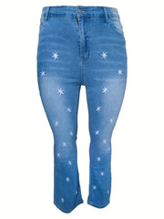 Women's Plus Star Embroidery Flared Leg Jeans