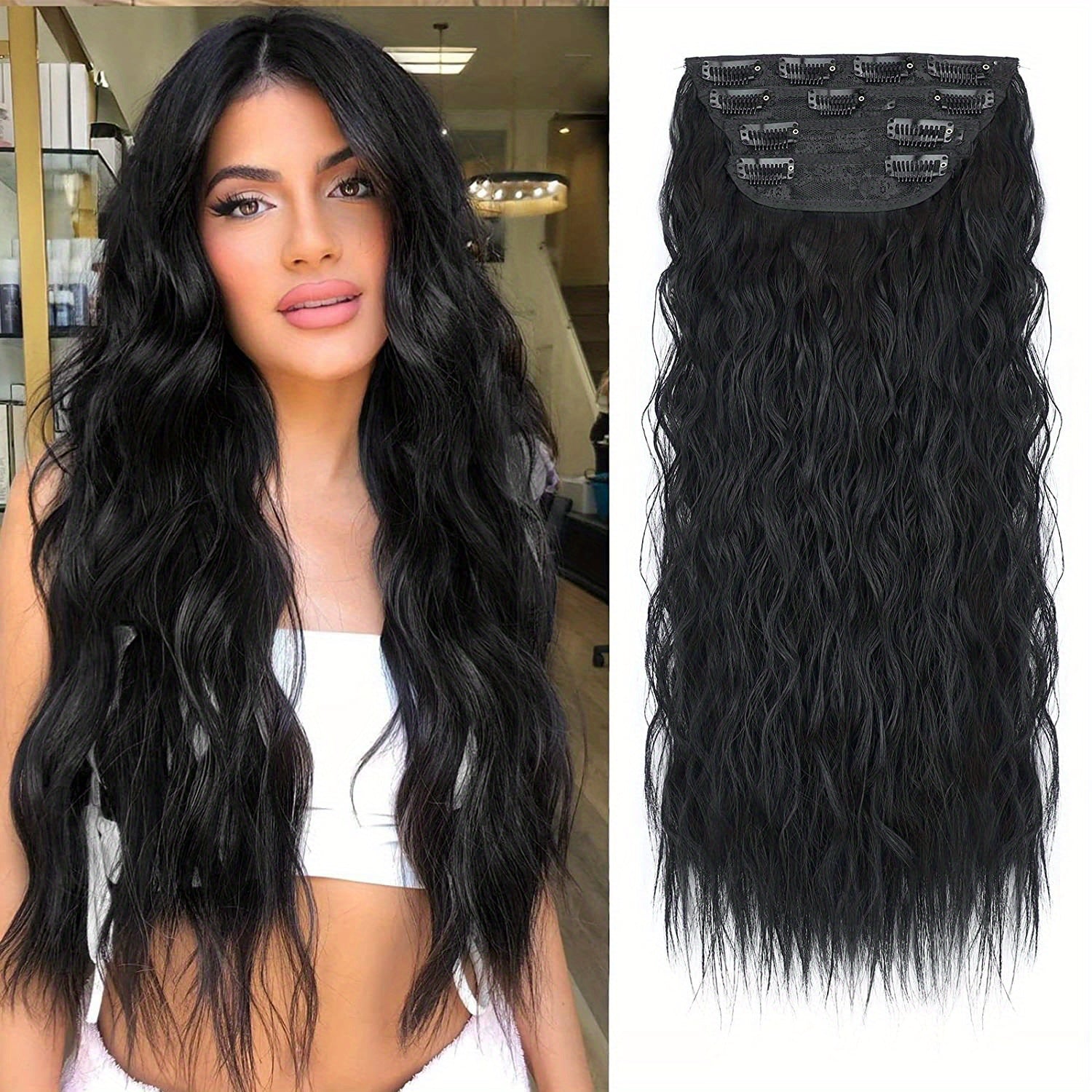 4pcs Curly Wavy Hair Extensions 50 8 Cm Long Synthetic Double Weft Blends Well