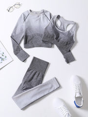 2pcs Women's Seamless Yoga Set Gradient Leggings Crop Top Sports Bra Fitness