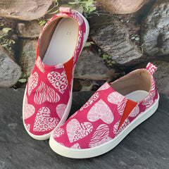 Heart Print Breathable Skate Shoes Lightweight Casual Flat Canvas Sneakers