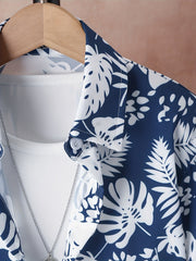 Boys Leaf Print Button Down Set For Summer